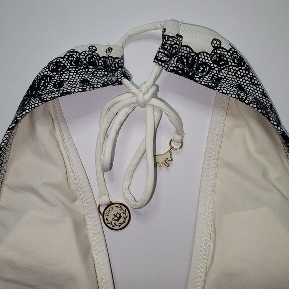 Juicy Couture Beach Royalty Bikini Top Cream and Black Triangle Size M - Picture 9 of 10
